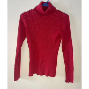 Vintage Basic Editions Red Ribbed Turtleneck Sweater Small